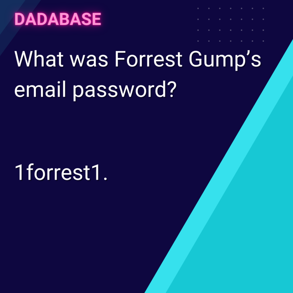What was Forrest Gump’s email password? 1forrest1.